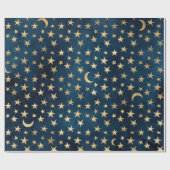 Gold Stars en Mons op blauw Cadeaupapier (Vlak)