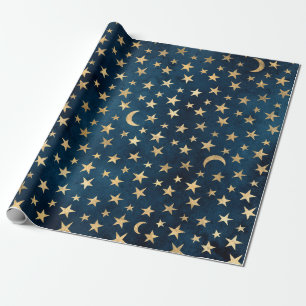 Gold Stars en Mons op blauw Cadeaupapier