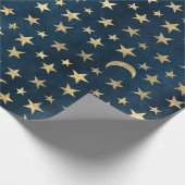 Gold Stars en Mons op blauw Cadeaupapier (Hoek)