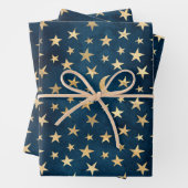 Gold Stars en Mons op blauw Inpakpapier Vel (In situ)