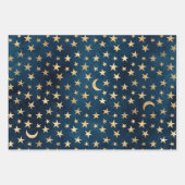 Gold Stars en Mons op blauw Inpakpapier Vel (Voorkant)