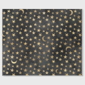 Gold Stars en Mons op zwart Cadeaupapier (Vlak)