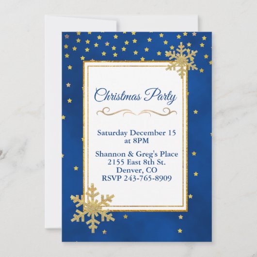 Gold Stars en Snowflakes Holiday Party Uitnodiging (Voorkant)