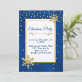 Gold Stars en Snowflakes Holiday Party Uitnodiging (Staand voorkant)