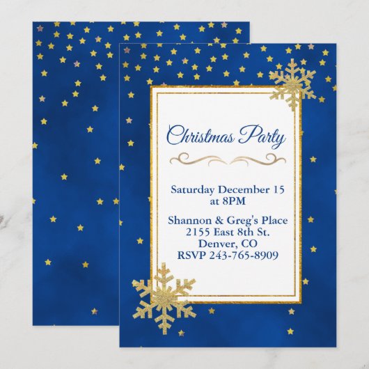 Gold Stars en Snowflakes Holiday Party Uitnodiging (Voorkant / Achterkant)