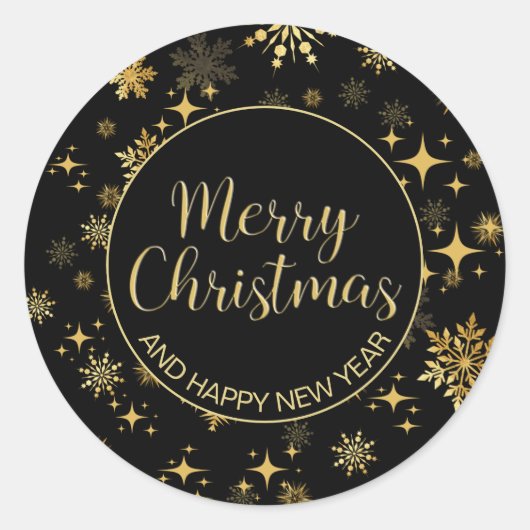 Gold Stars en Snowflakes kerst Ronde Sticker (Voorkant)
