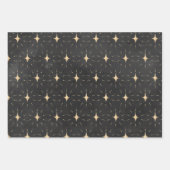 Gold Stars en Stardust op zwart Inpakpapier Vel (Voorkant 2)