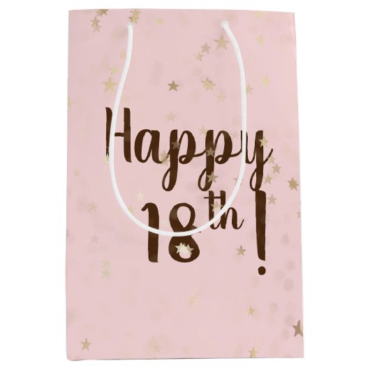 Gold Stars en Stippen 18e verjaardag Middelgrote G Medium Cadeauzakje (Voorkant)