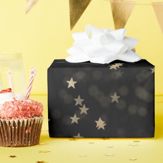 Gold Stars en Stippen op zwart Cadeaupapier (Verjaardagsfeest)
