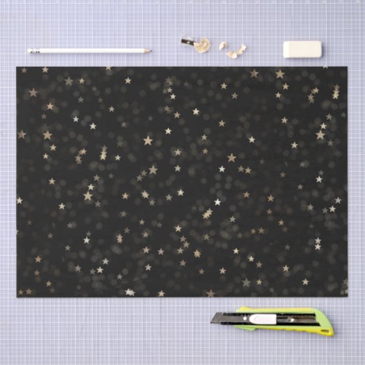 Gold Stars en Stippen op zwart Tissuepapier (Craft)