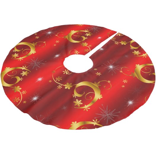 Gold Stars en Swirls Lux Red Kerstmis Kerstboom Rok (Gekanteld)