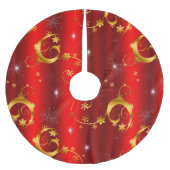 Gold Stars en Swirls Lux Red Kerstmis Kerstboom Rok (Voorkant)