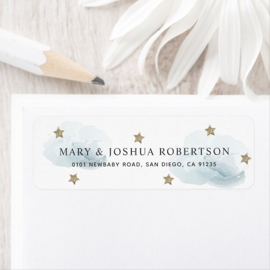 Gold Stars & Fluffy Clouds Adreslabel Etiket (Insitu)