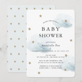 Gold Stars & Fluffy Clouds Baby shower Invitation Kaart