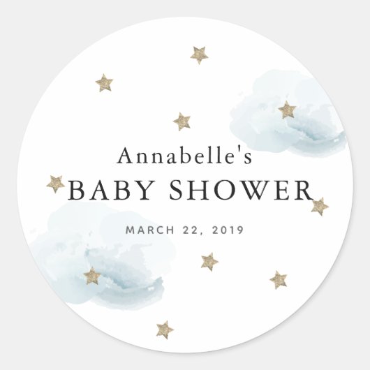 Gold Stars & Fluffy Clouds Baby showers Sticker (Voorkant)