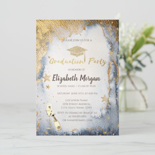 Gold Stars Glitter Afstudeerder Pet Waterverf Kaart (Staand voorkant)