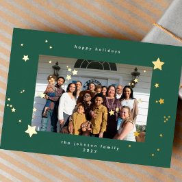 Gold Stars Green Emerald Photo Happy Kerstkerstfee Folie Feestdagenkaart