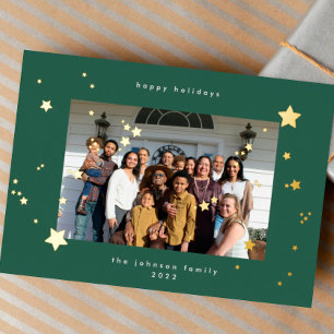 Gold Stars Green Emerald Photo Happy Kerstkerstfee Folie Feestdagenkaart
