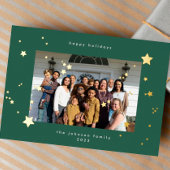 Gold Stars Green Emerald Photo Happy Kerstkerstfee Folie Feestdagenkaart