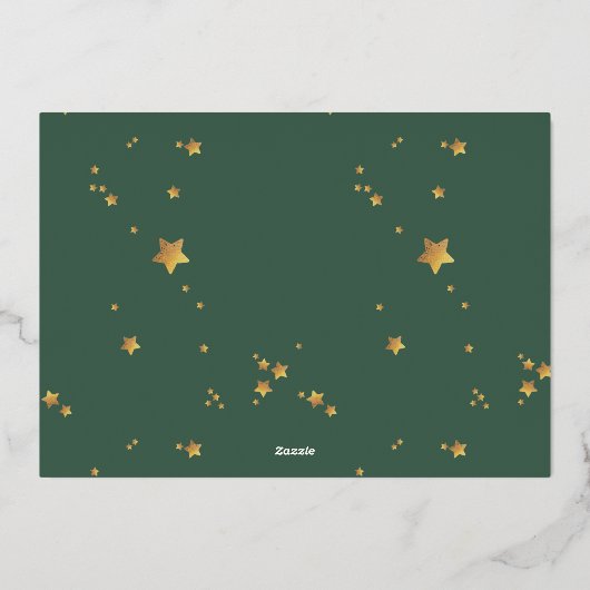 Gold Stars Green Emerald Photo Happy Kerstkerstfee Folie Feestdagenkaart (Achterkant)