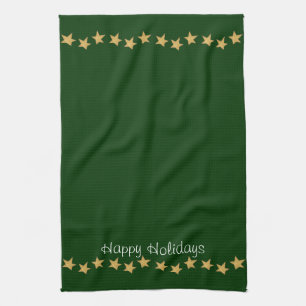 Gold Stars Green Happy Holiday Dish Towels Theedoek