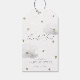 Gold Stars & Grey Clouds Baby shower Bedankt Cadeaulabel