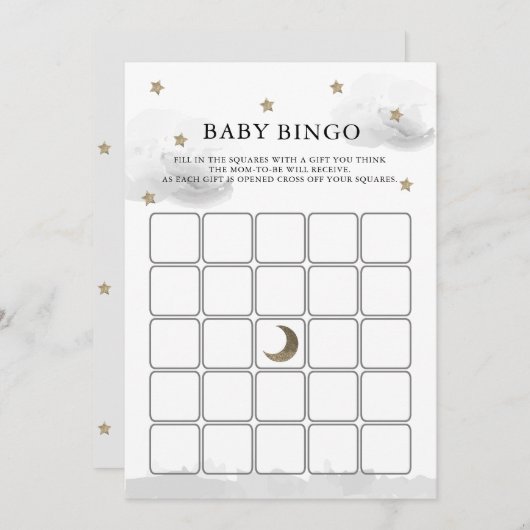 Gold Stars Grey Clouds Baby shower Bingo Game Kaar Kaart (Voorkant / Achterkant)