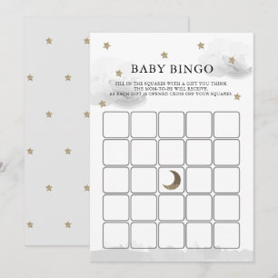 Gold Stars Grey Clouds Baby shower Bingo Game Kaar Kaart