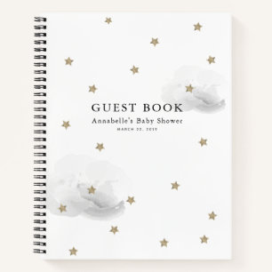Gold Stars & Grey Clouds Baby shower Gastenboek Notitieboek