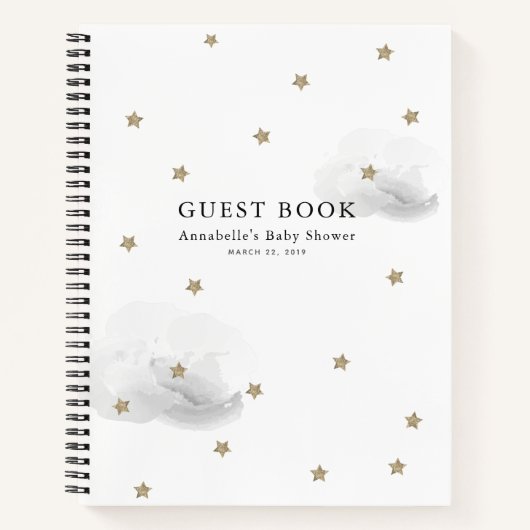 Gold Stars & Grey Clouds Baby shower Gastenboek Notitieboek (Voorkant)