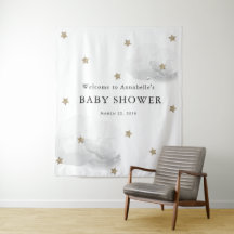 Gold Stars & Grey Clouds Baby shower Tapestry