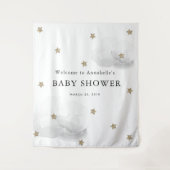 Gold Stars & Grey Clouds Baby shower Tapestry Wandkleed (Voorkant)