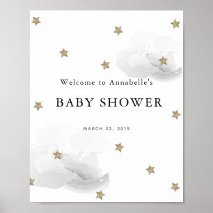 Gold Stars & Grey Clouds Baby shower Welkomstteken Poster