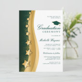 Gold Stars Groen Afstuderen Ceremonie & Feest Kaart (Staand voorkant)