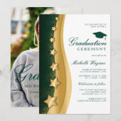 Gold Stars Groen Afstuderen Ceremonie & Feest Kaart (Voorkant / Achterkant)