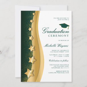 Gold Stars Groen Afstuderen Ceremonie & Feest Kaart