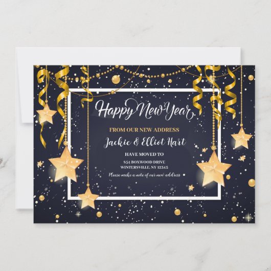 Gold Stars Happy New Year Bewegende Aankondiging (Voorkant)