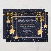 Gold Stars Happy New Year Bewegende Aankondiging (Voorkant / Achterkant)