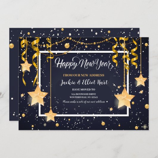 Gold Stars Happy New Year Bewegende Aankondiging (Voorkant / Achterkant)
