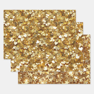 Gold Stars Hearts Confetti Inpakpapier Vel