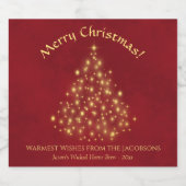 Gold Stars kerstboom op Red Fun Holiday Bier Etiket (Enkel label)