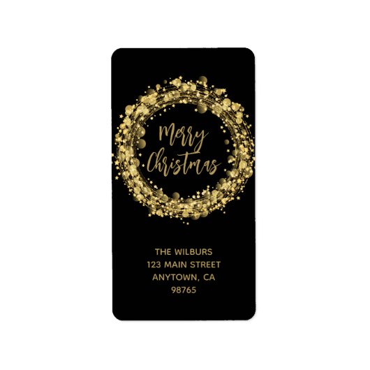 Gold Stars Kerstretouradres Etiket (Voorkant)