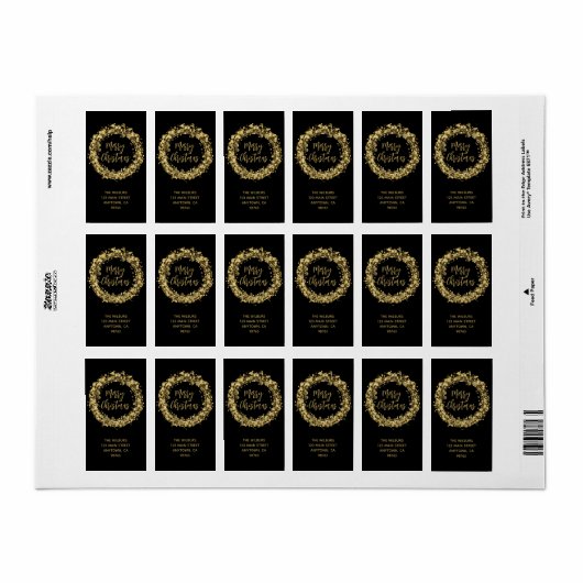 Gold Stars Kerstretouradres Etiket (Full Sheet)