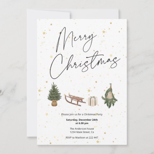 Gold Stars Kerstuitnodiging Kaart (Voorkant)
