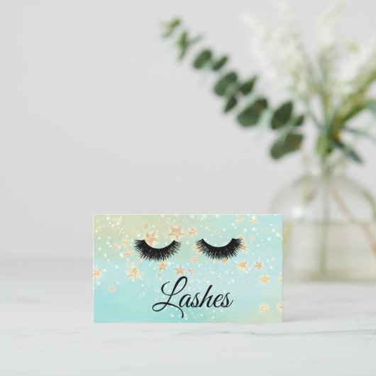 *~* Gold Stars Lashes Extensions Girly Glitter Visitekaartje (Staand voorkant)