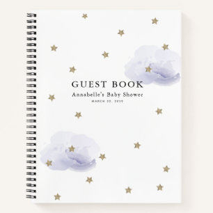 Gold Stars Lavender Clouds Baby shower Gastboek Notitieboek