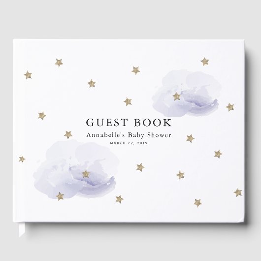 Gold Stars & Lavender Clouds Baby shower Gastenboek (Voorkant)