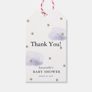 Gold Stars & Lavender Clouds Baby shower Hartelijk Cadeaulabel