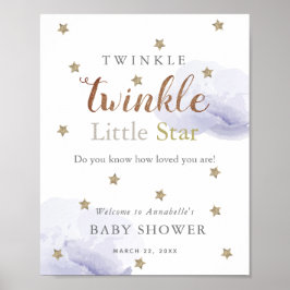 Gold Stars & Lavender Clouds Baby shower Welkom Poster