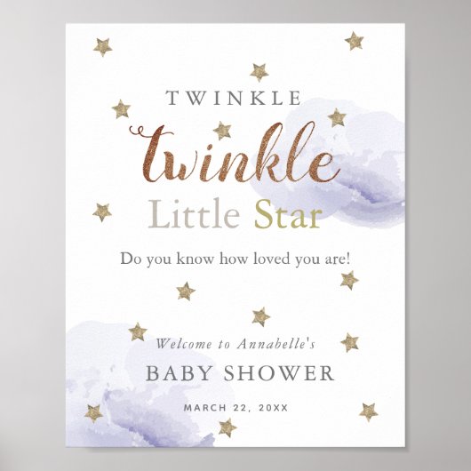 Gold Stars & Lavender Clouds Baby shower Welkom Poster (Voorkant)